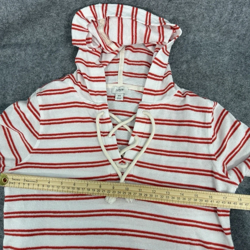 J Crew Sweater Womens XS Long Sleeve Terry Cloth Red Stripe Nautical Preppy Hood